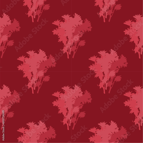 Floral bunch pattern. Scarlet red seamless repeat pattern design. Romantic red flowers on blood red background. Valentines wedding romantic textile design