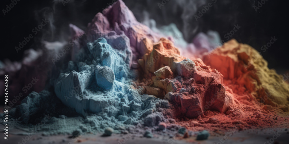 Mounds of brightly coloured powder