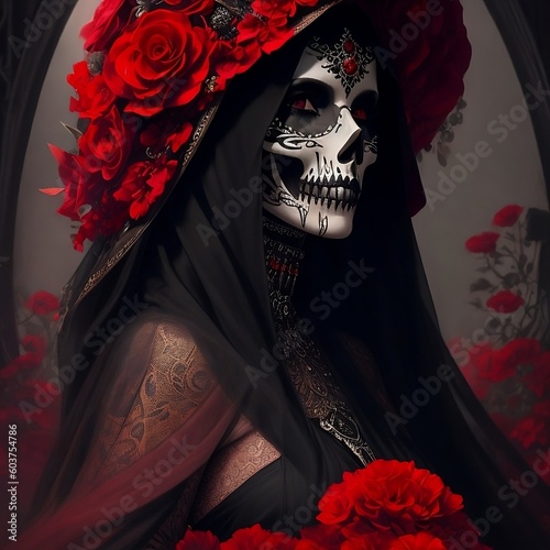 mexican skull woman, generation ai photo