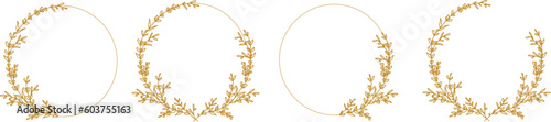 Luxury botanical gold wedding frame elements on white background. Set of circle shapes, glitters, eucalyptus leaves, leaf branches. Elegant foliage design for wedding, card, invitation, greeting