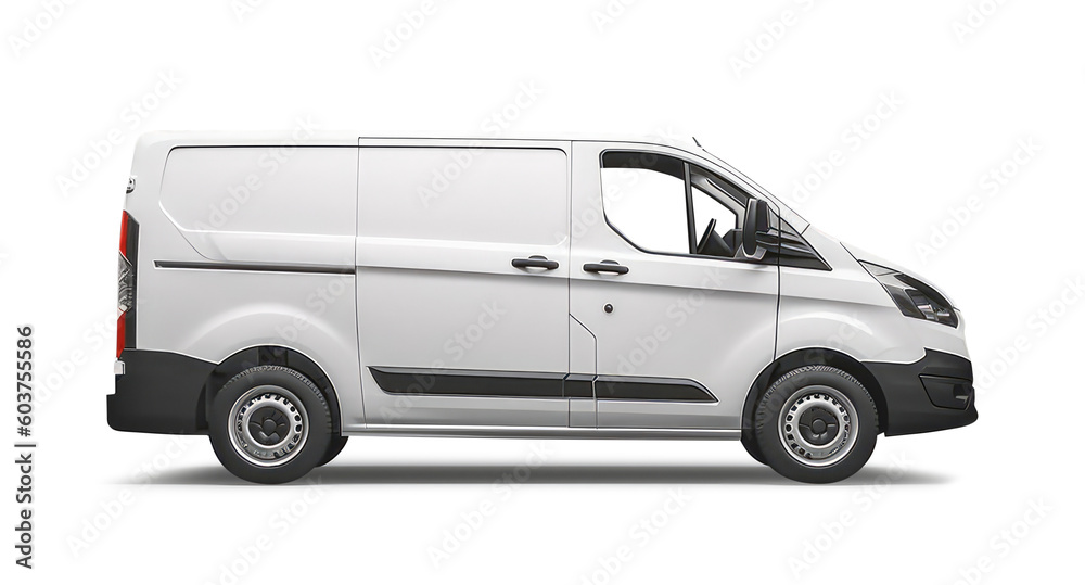 White delivery van isolated from white background. Generative AI White delivery van isolated from white background. Generative AI
