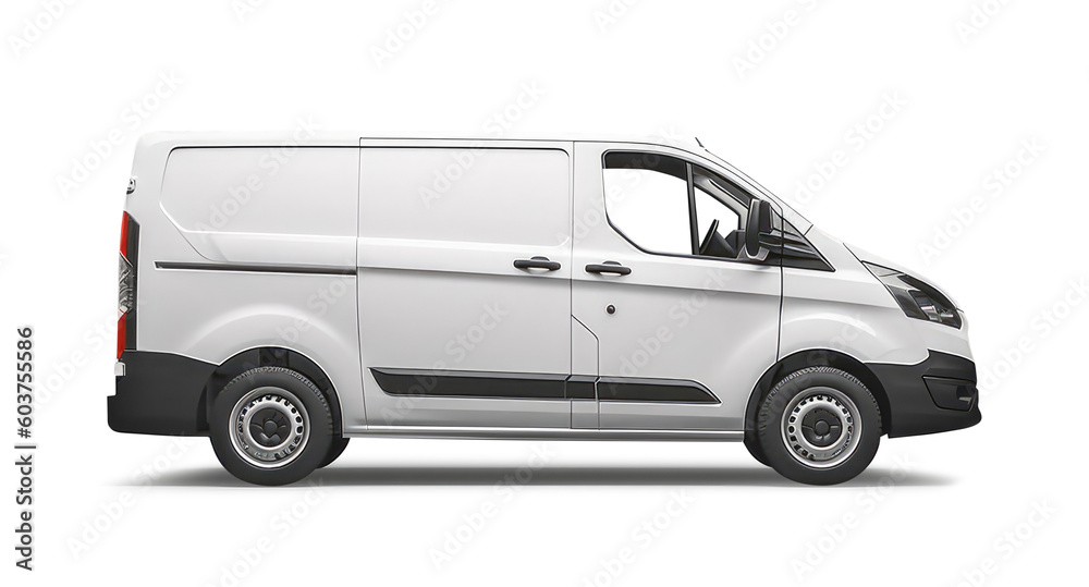 White delivery van isolated from white background. Generative AI