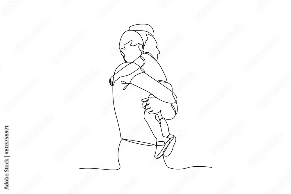 Single one-line drawing Father holding his baby. Father's Day concept. Continuous line draw design graphic vector illustration. Single one-line drawing Father holding his baby. Father's Day concept. Continuous line draw design graphic vector illustration.