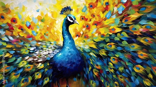 Peacock with feathers out Abstrick Art // Peacock Painting