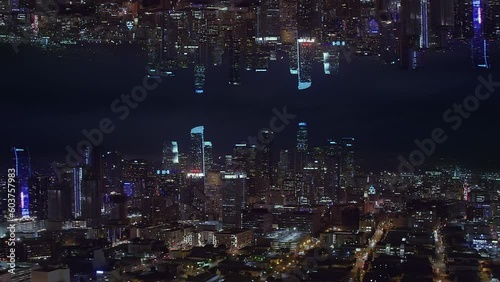 
Futuristic Aerial View of Los Angeles. Parallel world Inception Style Mirror Effect. Surreal Vision of Hi Tech city. California, United States.
