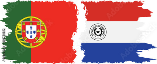 Paraguay and Portugal grunge flags connection vector