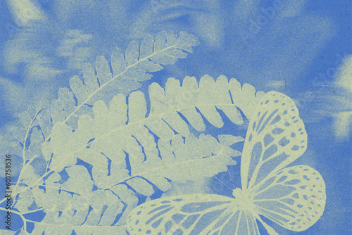 Cyanotype Textured Floral Background