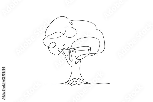 Continuous one-line drawing dense leaf tree. Tree concept single line drawing design graphic vector illustration