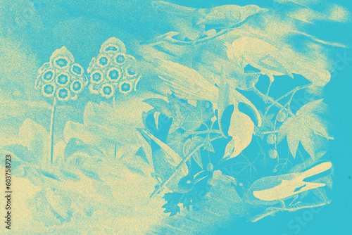 Cyanotype Textured Floral Background