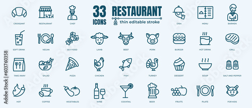Foto Restaurant vector line icons set