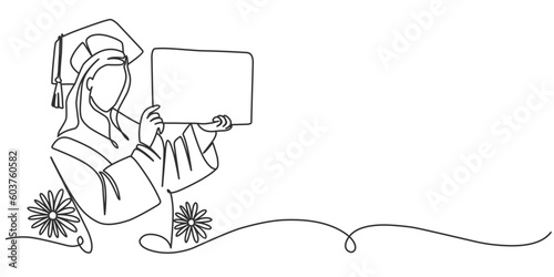 Graduation girl hand drawn line art illustration