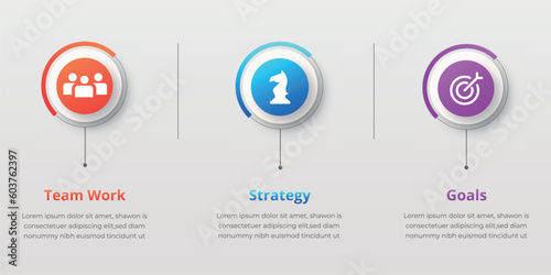 Infographic design template. Modern presentationtemplate with 3 steps for business process. Websitetemplateon white background for concept modern design.