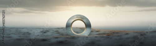 A grey metallic ring in the shape of a circle. Generative Ai Illustration.