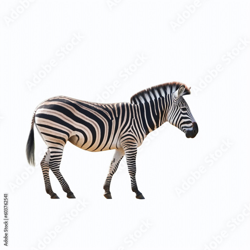 A zebra isolated on white background left side view