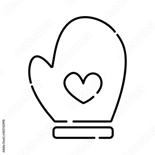Cooking mitt, potholder black and white vector line illustration
