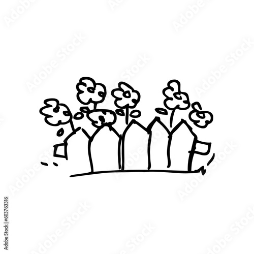Fence line icon. Vector outline illustration of a garden fence.