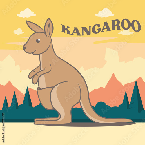 cute kangaroo cartoon illustrations with desert backgrounds  stylish for other print  vector  illustration  cartoon