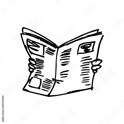 Newspaper hand drawn doodle icon. Vector illustration.