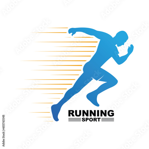 Running Man silhouette Logo, Marathon logo template, running club or sports club with slogan template