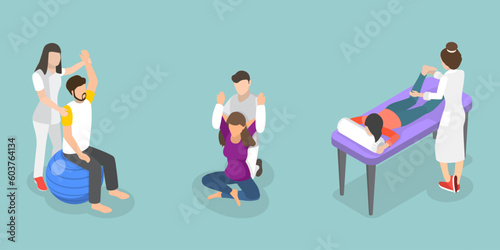 3D Isometric Flat Vector Conceptual Illustration of Physiotherapist, Massage Therapists at Work