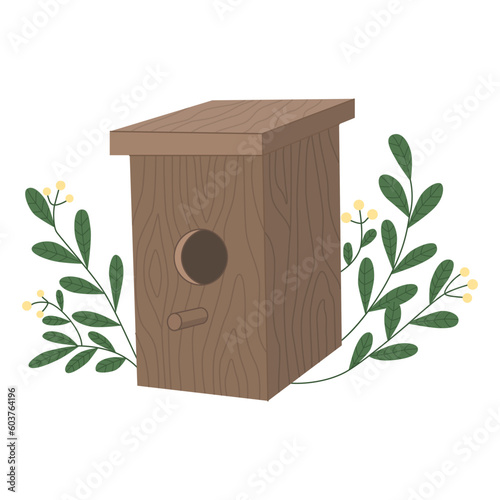Wooden birdhouse. Flat vector illustration isolated on a white