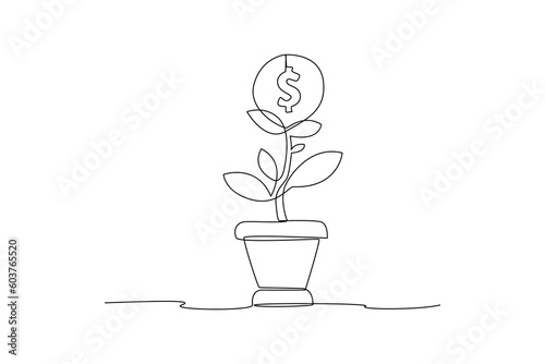 Continuous one-line drawing financial growth. Financial literacy concept single line drawing design graphic vector illustration