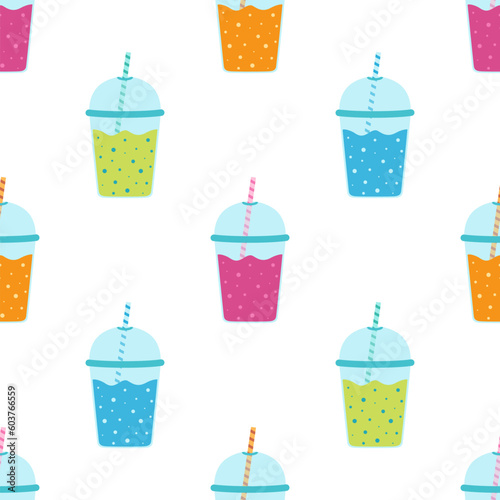 seamless pattern of bubble tea in plastic cup