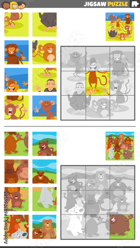 jigsaw puzzle activities set with cartoon animal characters