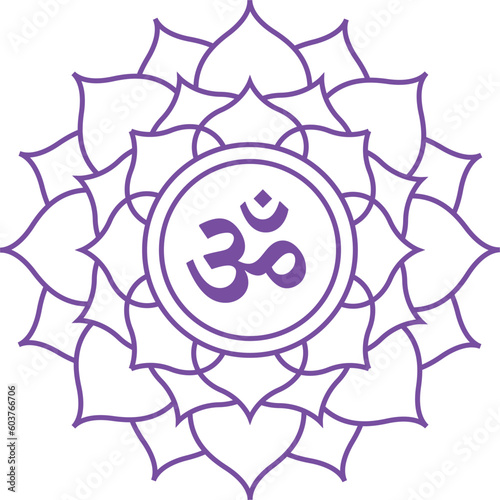 om Crown chakra Sahasrara icon yoga zen symbol purple minimal simple aura reiki kundalini