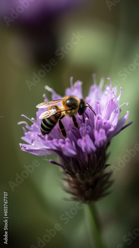 Close up of a Bee on a Purple Flower © Eirik Sørstrømmen