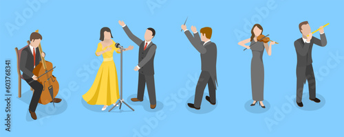 3D Isometric Flat Vector Conceptual Illustration of Opera, Theater and Music