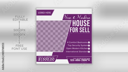 Modern house real estate social media or square banner design template