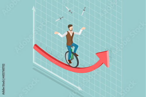 3D Isometric Flat Vector Conceptual Illustration of Investment Risk, Uncertainty Rise