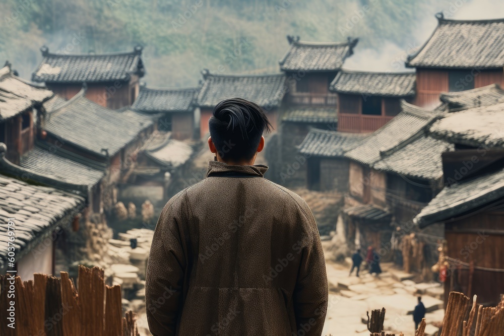 Chinese village man person. Generate Ai