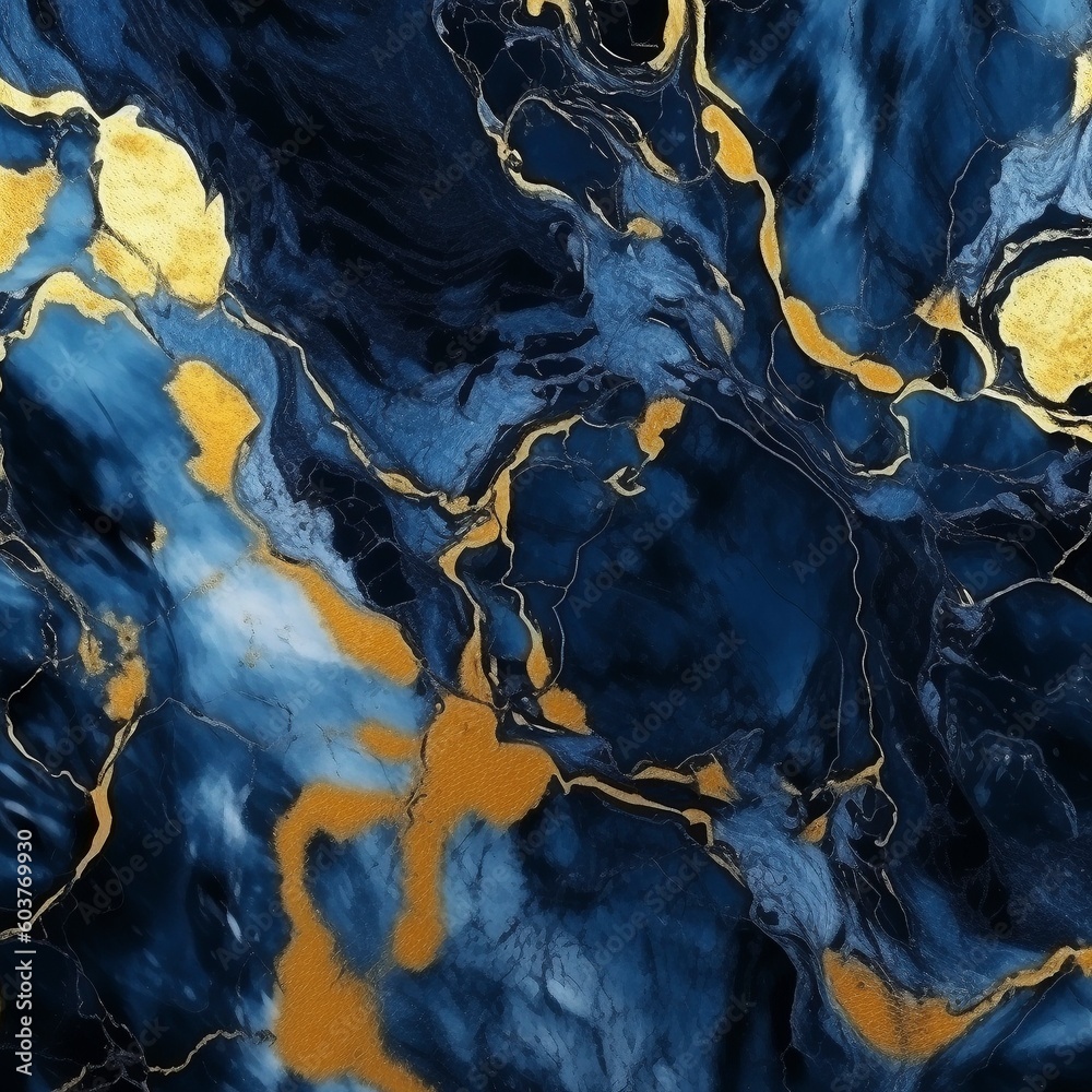 Hyperrealism marble texture pattern blue and gold 