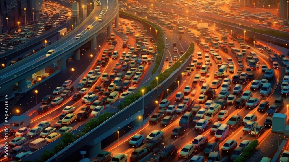 Contrasting Scenes of Traffic Jam and Smooth Flowing Traffic, Urban