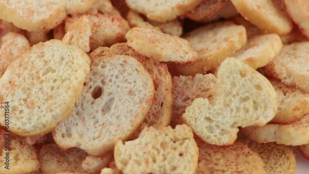 Bread croutons snacks in a plate. Bread croutons snacks in a plate.
