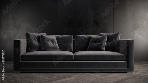 Luxury black alcantara sofa for the real comfortand and for sensory touch. Generative AI Technology  © Dniel