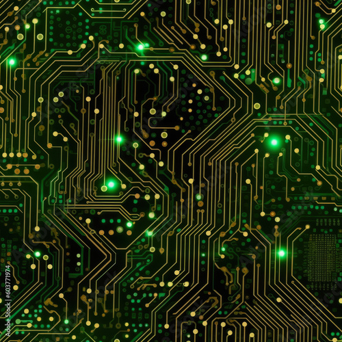 Background In Green Colors From Microcircuits With Gold Veins Created With The Help Of Artificial Intelligence