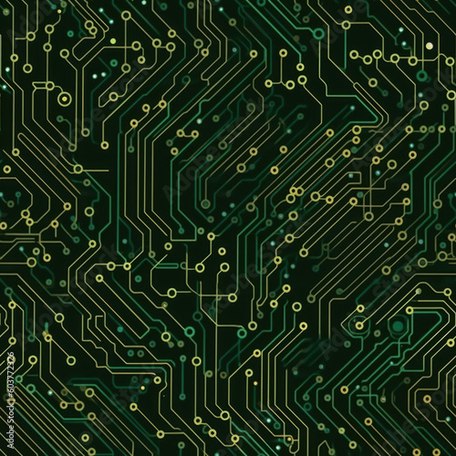 Background In Green Colors From Microcircuits With Gold Veins Created With The Help Of Artificial Intelligence