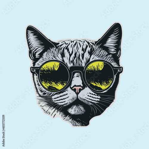 Cat Sunglasses Illustration Vector Cute Pussy Kitten Meow Beautiful Kitty Sticker Logo