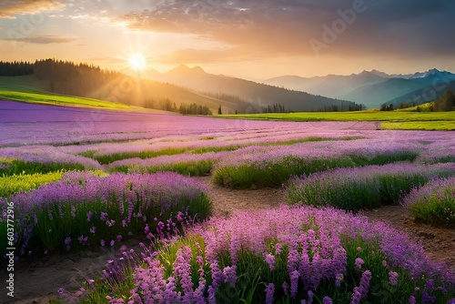 lavender field in the morning by AI generative