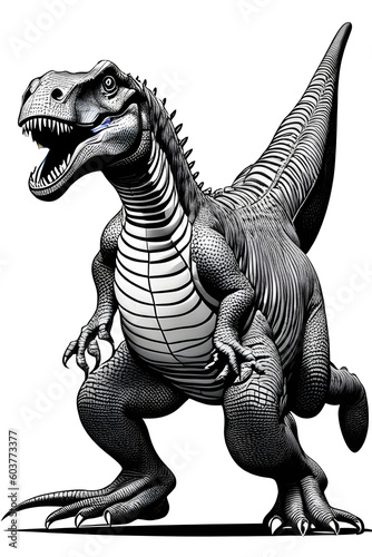 ai-generated, illustration of a dinosaur done in black and white © freelanceartist