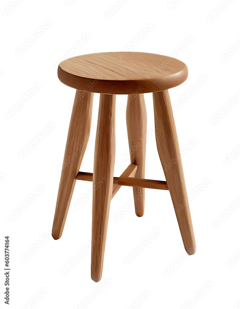 Wooden stool isolated on transparent background, created with generative AI Wooden stool isolated on transparent background, created with generative AI