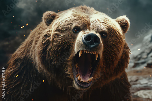 Close up shot of an incredibly angry bear