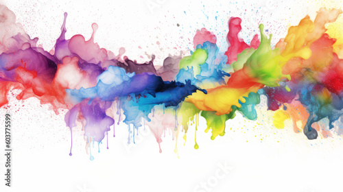 Color liquid ink splash abstract background rainbow art. Rainbow splash collage mix flow drip. Fluid wave color yellow  red  green  blue isolated. Liquid ink palette motion. Generative AI illustration