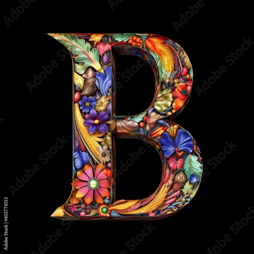 The letter B made from a delicate and intricate flowers