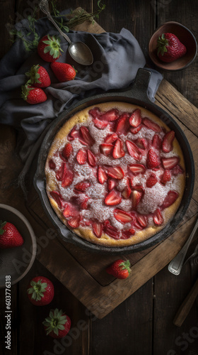 Strawberry Spoon Cake on a Rustic Table