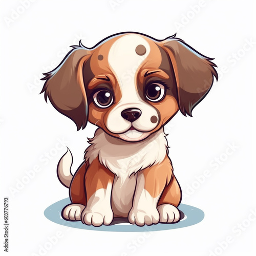 Cute puppy dog sit in white isolated background, Generative AI