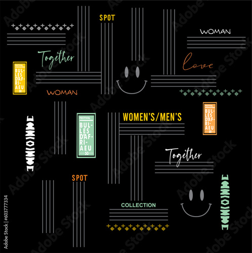 print pattern consisting of text and lines